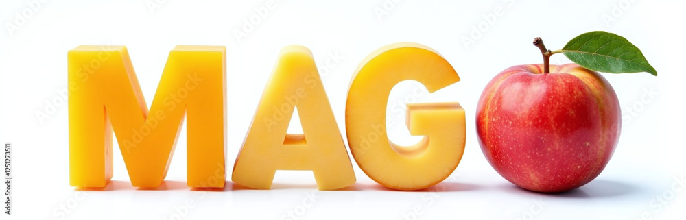 Poster mango and nectarine isolated letters m and n made of fruit and vegetable forms on a white background