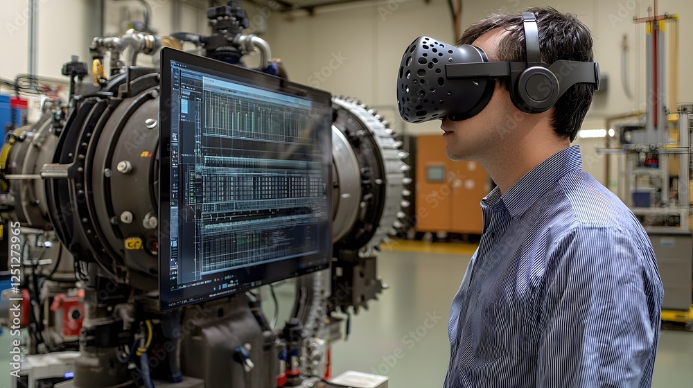 Poster immersive virtual reality design depicting the inner workings of advanced machine learning processes