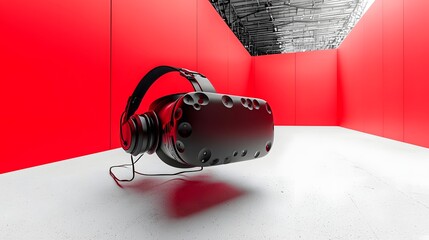 Futuristic virtual reality inspired digital machine learning technology design with interactive headset and data visualization elements  Conceptual image representing intelligence