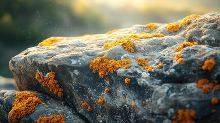 Fototapeta premium Sunrise Lichen Rock Clifftop Nature Background