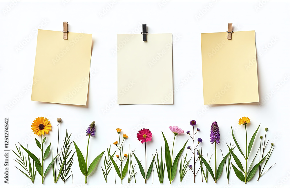 Poster Notes Made From Grass And Flowers Are Isolated On A White Background With A Simple And Minimalist Design Aesthetic. 00002