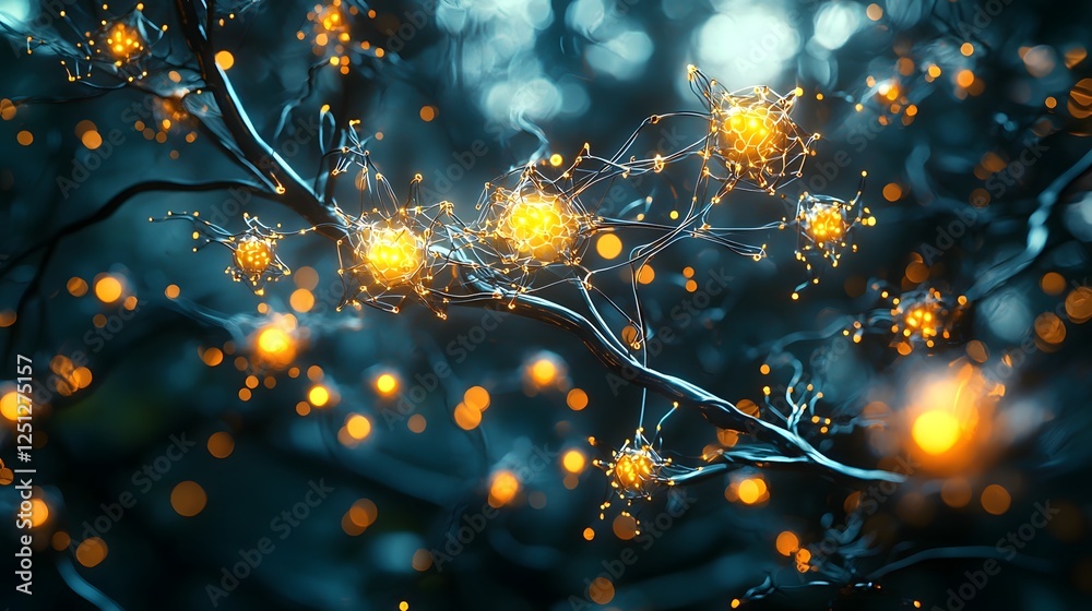 Poster glowing neural network with luminous digital nodes in a dark mysterious background this abstract