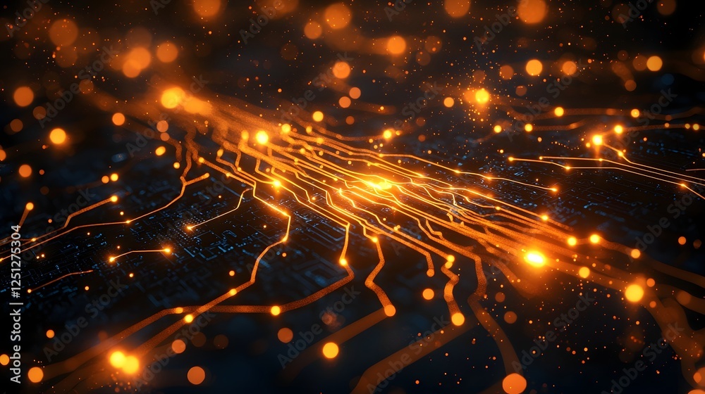 Poster intricate glowing neural network pathways with a dynamic circuit like abstract design representing t
