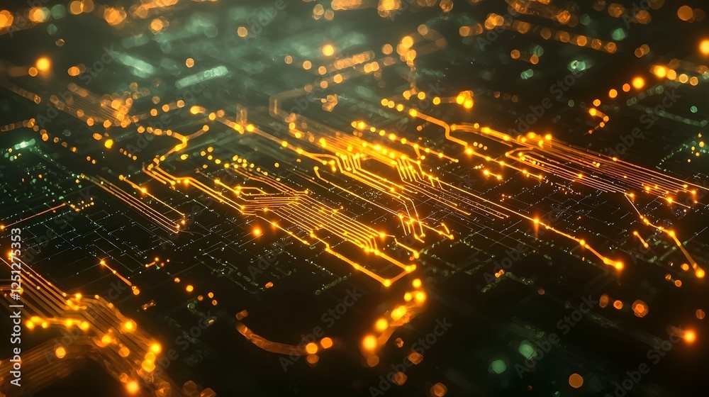 Poster glowing neural network pathways with circuit like design futuristic abstract of digital technology a