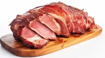 Succulent Sliced Ham on a Wooden Cutting Board Displayed for Culinary Delights, Perfect for Holiday Feasts, Parties, or Gastronomic Inspiration
