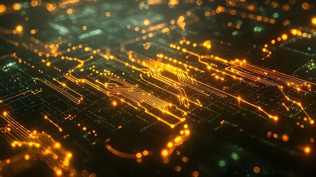 Glowing Neural Network Pathways with Circuit Like Design   Futuristic Abstract of Digital Technology and Electrical Connections