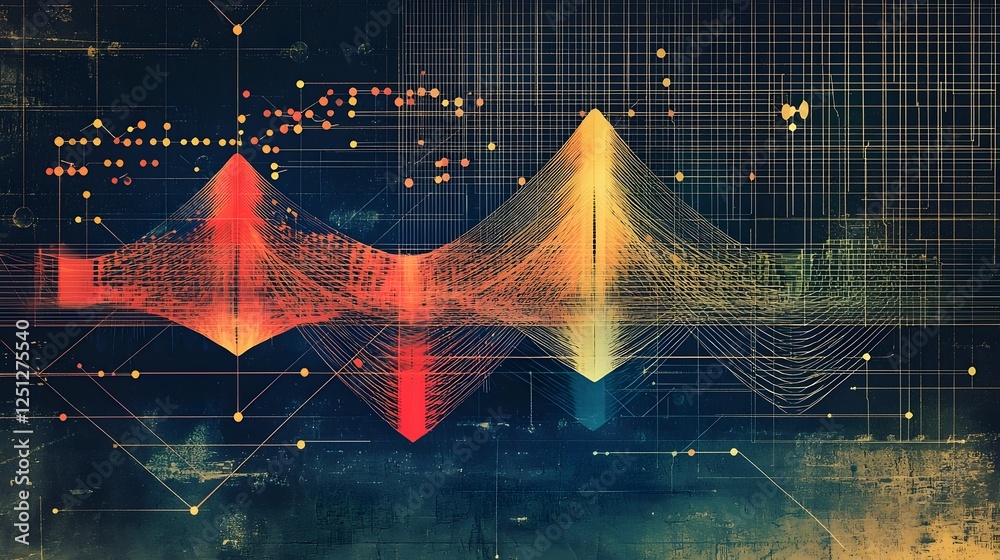 Poster vibrant and dynamic geometric visualization of an ai powered neural network showcasing the intricate