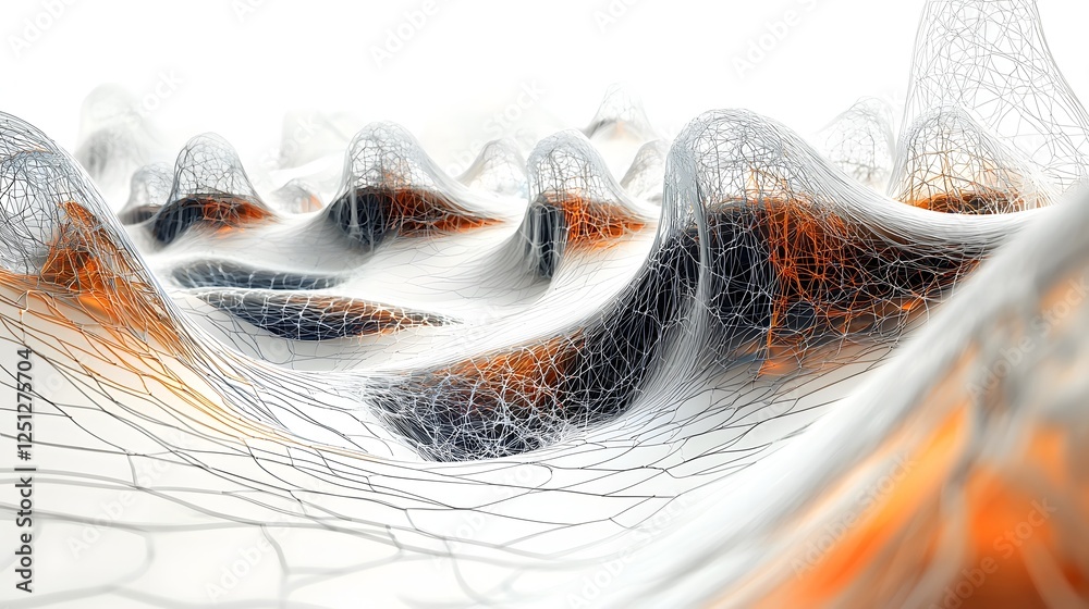Poster flowing digital neural network abstract with energetic data visualization futuristic scientific depi