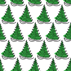 Pattern of green trees on a white background for festive decorations and designs