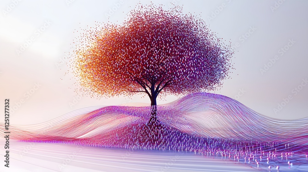 Poster an abstract and captivating 3d visualization of an intricate neural network model showcasing a dynam