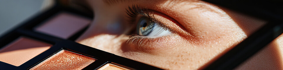 Fototapeta premium Close-up of Eye and Eyeshadow Palette with Warm Tones
