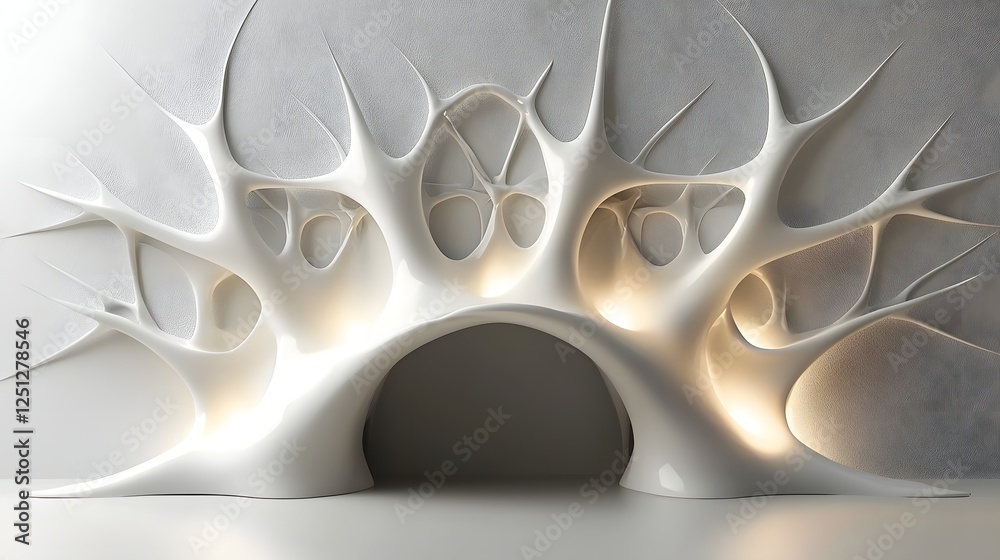 Poster captivating 3d render of a glowing radiant conceptual neural network structure in a minimalist geome