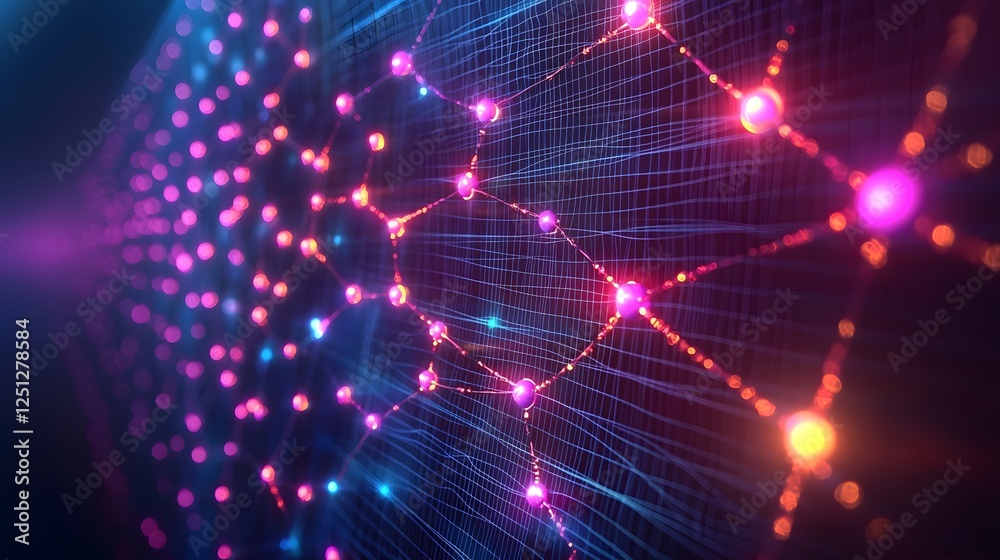 Poster mesmerizing visualization of neural network structure a glowing grid of interconnected patterns repr