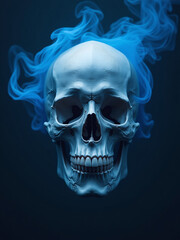 Skull Surrounded By Eerie Blue Smoke Is Placed Against A Dark Background Providing Ample Copy Space For Creative Design Concepts. 00002