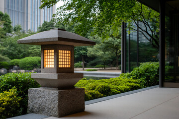 Obraz premium P A traditional stone lantern in a Japanese g