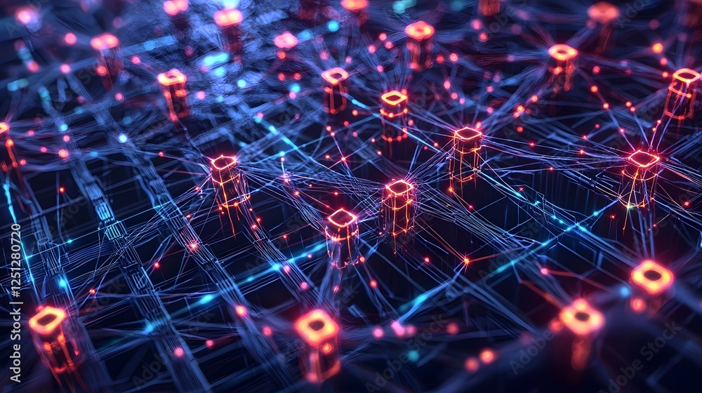 Poster glowing abstract neural network visualization of deep learning technology futuristic digital backgro