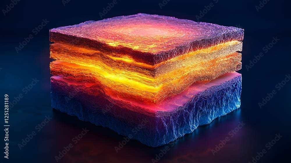 Poster glowing hierarchical layers of vibrant digital abstraction a mesmerizing representation of deep lear