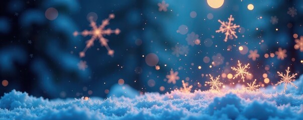 Swirling snowflakes & glittering lights, abstract winter scene, illustration, shimmer, winter background