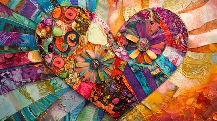 Fototapeta premium Valentine mockup card minimalist design. Colorful Mosaic Heart Radiating Artistic Expression Handmade Textured Design Bright Abstract Artwork.