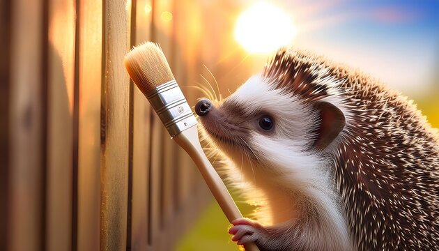 Adorable Hedgehog Painting with a Tiny Brush