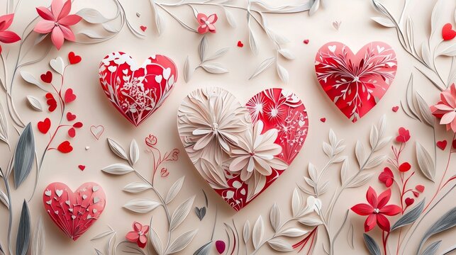 Valentine mockup card minimalist design. Delicate Hearts Blossom Love Themed Floral Illustration Symbolic of Affection Romance and Sentimentality.