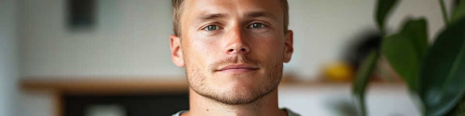 Fototapeta premium Portrait of a Young Man with Blond Hair and Green Eyes
