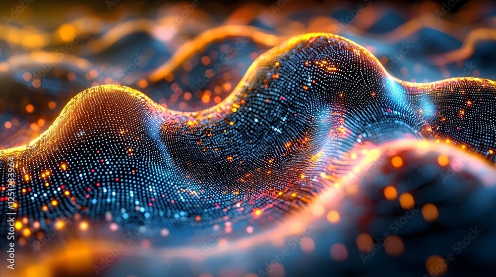 Poster mesmerizing abstract digital artwork depicting a deep learning framework with glowing layered data n