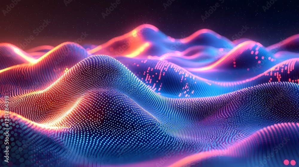 Poster sci fi inspired data visualization with glowing particle landscapes abstract digital artwork showcas