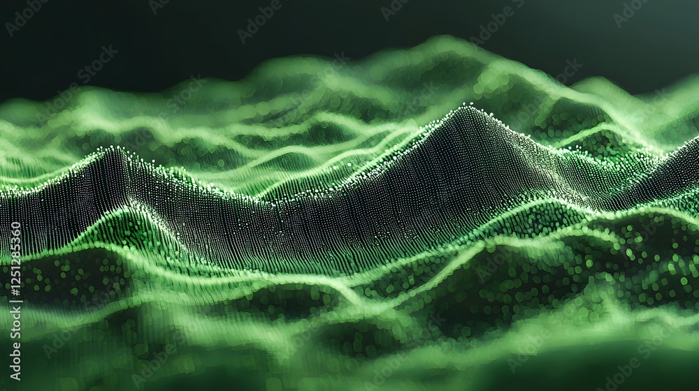 Poster mesmerizing abstract digital landscape with dynamic green organic shapes and lines symbolizing the c