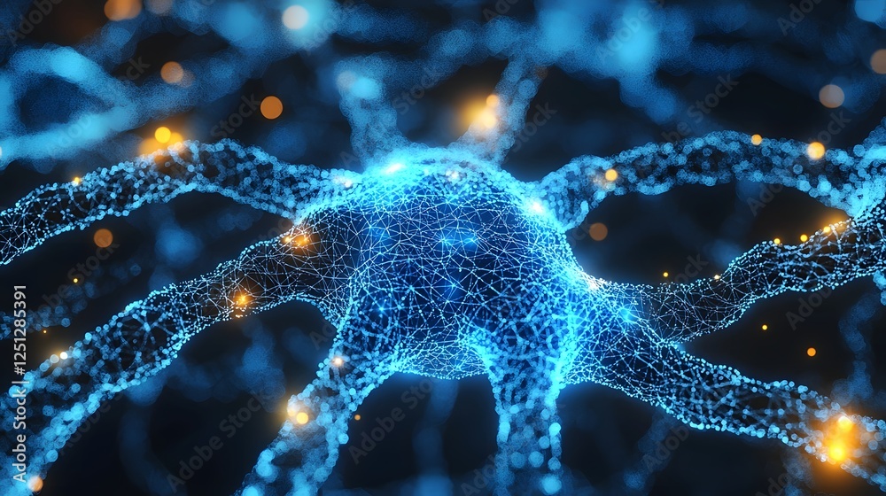 Poster glowing digital neural network connections in abstract blue hues an depiction of the intricate neura