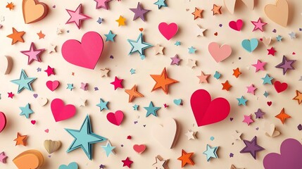 Fototapeta premium Valentine mockup card minimalist design. Heart and Star Paper Craft Background Decorative Layout for Celebratory Occasions Decoration.