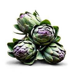 Obraz premium Fresh Artichokes Green Purple isolated on transparent background cutout