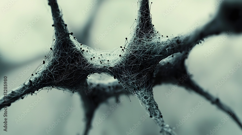 Poster intricate abstract neural network structure resembling a highly complex digital brain or information