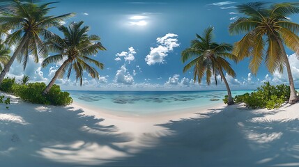 Fototapeta premium Tropical Beach with Mountains and Palm Trees