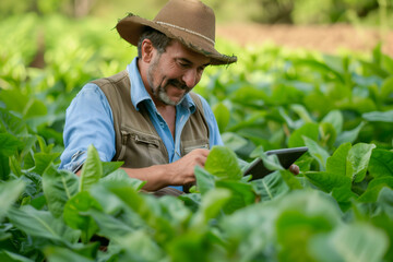 Farmer using digital tablet in plant vegetable farm.