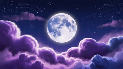 Full moon shining through dark clouds at night, mood and sky illustration, sky background illustration, wallpaper