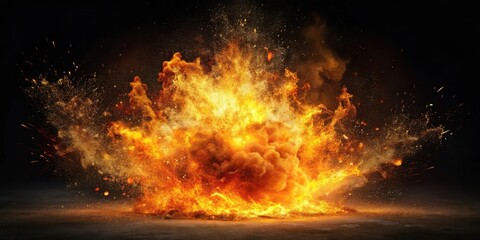 Fototapeta premium Fiery explosion on a dark canvas , black background, burning embers, black background, burning embers