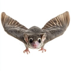Obraz premium Flying sugar glider gliding, white background, wildlife, nature