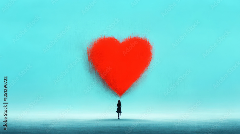 Poster a solitary figure framed by a heart that morphs into surrounding forms, gentle gradient tones