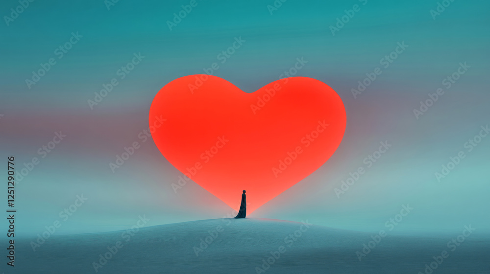 Poster a solitary figure framed by a heart that morphs into surrounding forms, gentle gradient tones