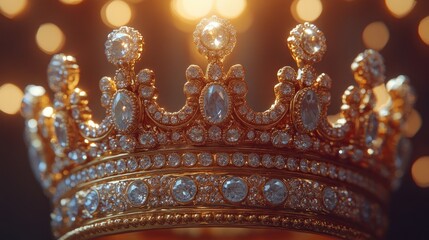 Obraz premium Golden jeweled crown, bokeh background, royalty, success