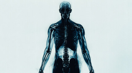Fototapeta premium Man with skeleton body visible in the center of his torso in a conceptual artwork