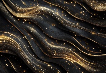Abstract black and gold background with gold threads