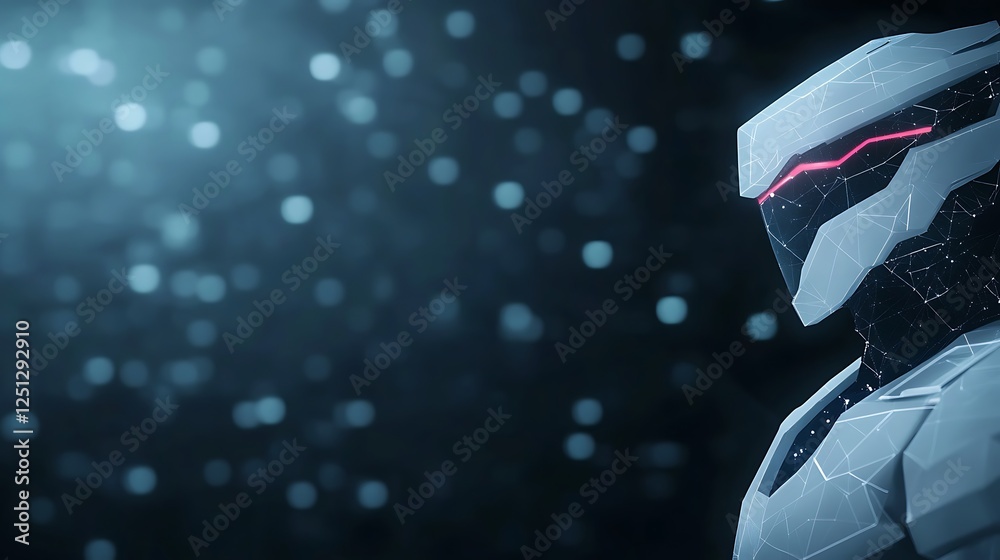 Poster AI robotic assistant concept image featuring a sleek human-like design in a 2D style.