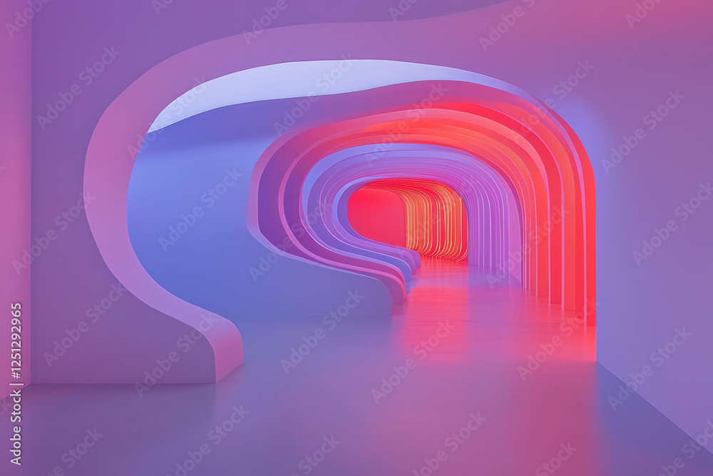 Poster An immersive abstract design with smooth arcs in neon blue and violet, fused with bold red streaks