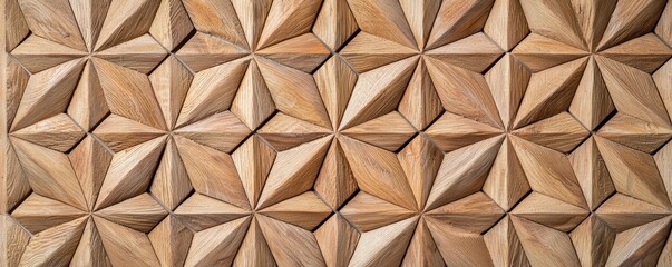 Intricate Geometric Wooden Design with Angular Patterns and Texture