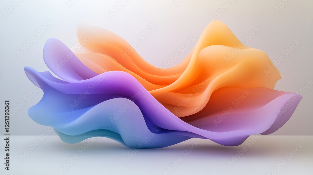 Aufkleber a surreal 3d entity where soft, wave-like surfaces transition from bright orange to deep purple and