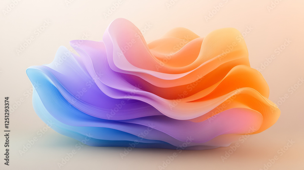Aufkleber a surreal 3d entity where soft, wave-like surfaces transition from bright orange to deep purple and