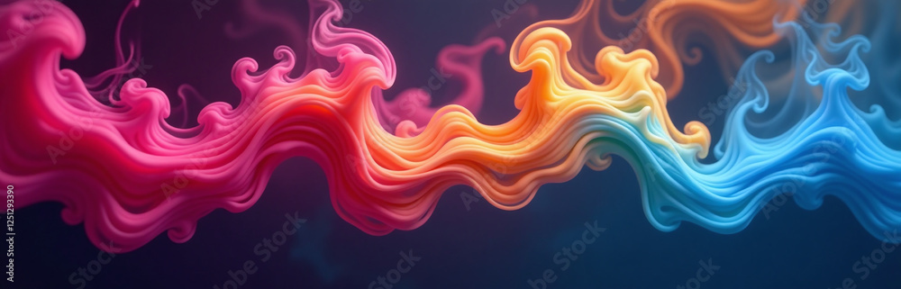 Poster Vibrant Smoke Swirls In A Multicolored Gradient On A Dark Background, Creating A Mesmerizing Visual Effect Of Movement And Color. 00001