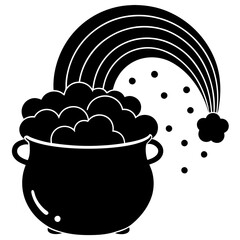 Pot of Gold Saint Patrick's Day, Pot Of Gold Coins, Sant Patrick's Day, Cauldron with gold,, Coin Pot Vector